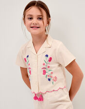 Floral Embroidered Shirt & Trousers Set, White (WHITE), large