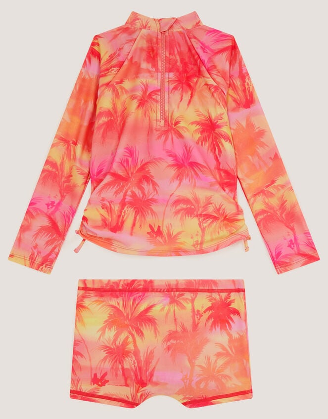 Palm Print UPF50+ Rash Vest Swim Set, Orange (ORANGE), large