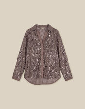 Seema Long Sleeve Sequin Shirt, Mink (MINK), large