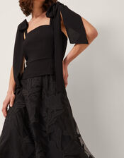 Briana Tie Floral Appliqu&eacute; Midi Dress, Black (BLACK), large