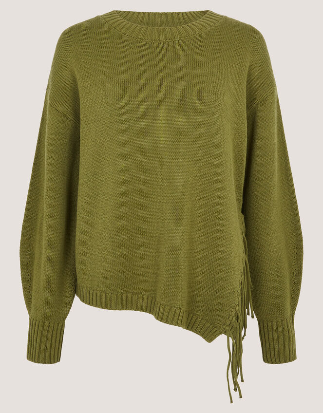 Fey Asymmetrical Fringe Jumper, Green (KHAKI), large