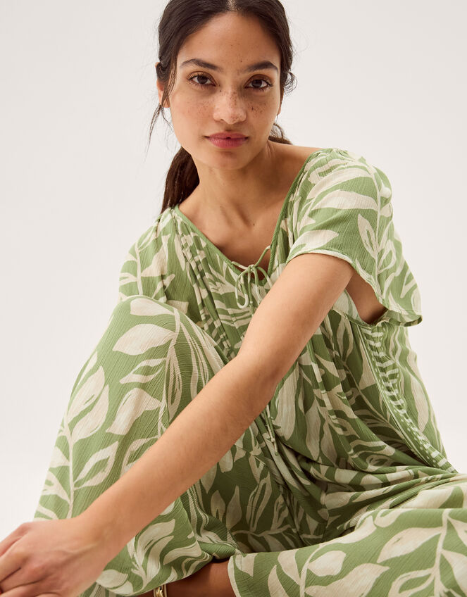 Lillie Leaf Print Jumpsuit, Green (GREEN), large