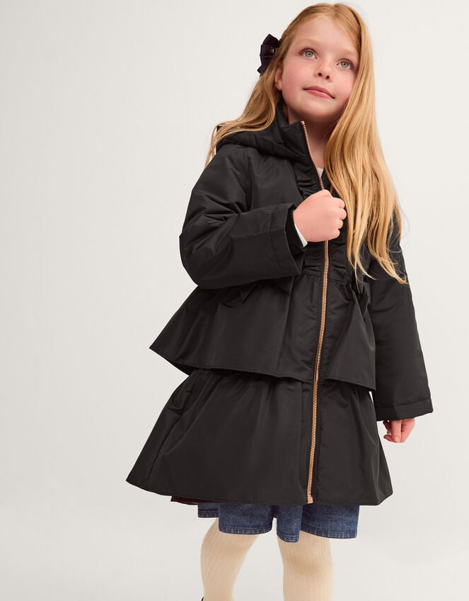 Bow Ruffle Shower Resistant Jacket, Black (BLACK), large