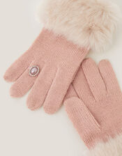 Pearl Faux Fur Knit Gloves, Pink (PINK), large