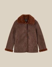 Holly Borg Collar Faux Suede Coat, Tan (TAN), large