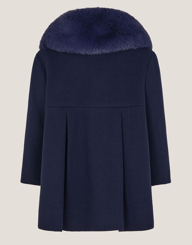 Baby Fluffy Collar Bow Coat, Blue (NAVY), large