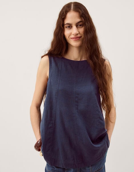 Sammy Swing Linen Blend Tank Top, Blue (NAVY), large