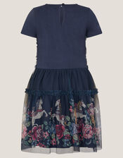 Unicorn Sequin Frill Dress, Blue (NAVY), large