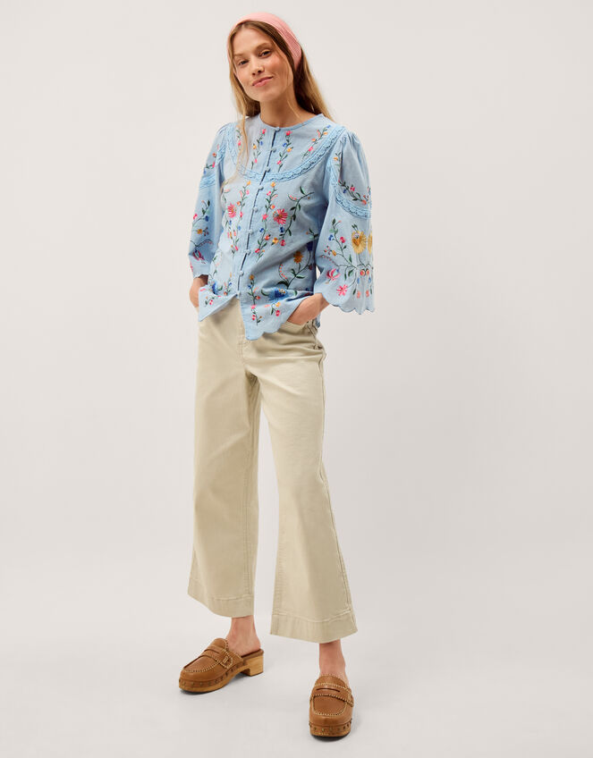 Alice Floral Embroidered Top, Blue (BLUE), large