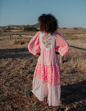 Piti Cuiti Floral Tiered Maxi Dress, Orange (CORAL), large