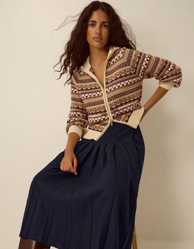 Nancy Pleated Midi Skirt, Blue (NAVY), large