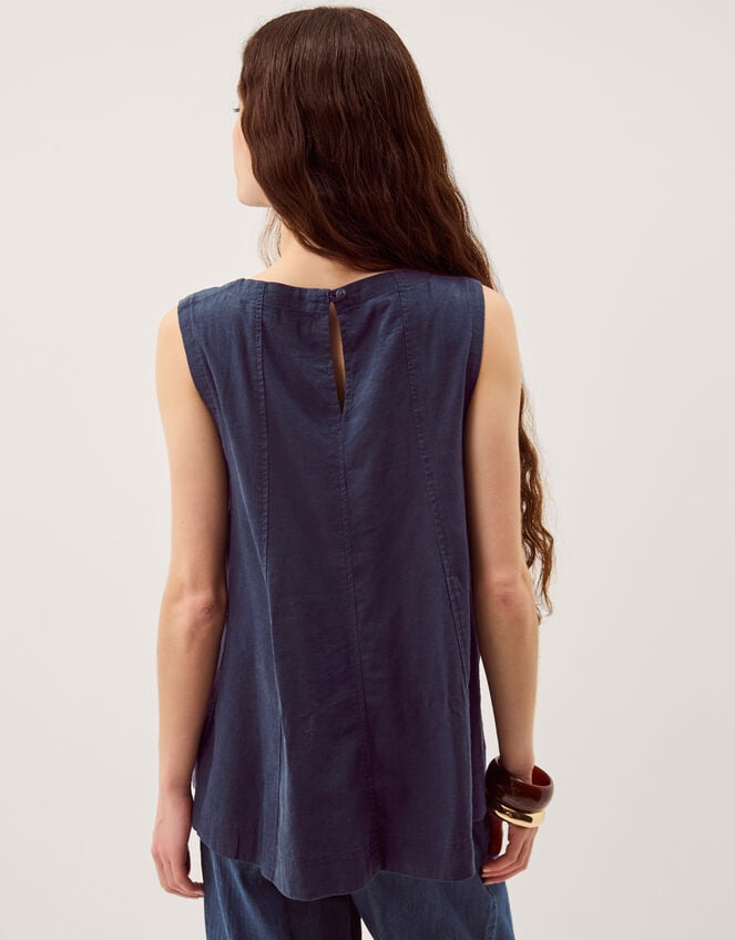 Sammy Swing Linen Blend Tank Top, Blue (NAVY), large