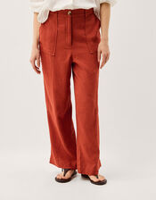 Jolie Straight Linen Blend Trousers, Orange (RUST), large