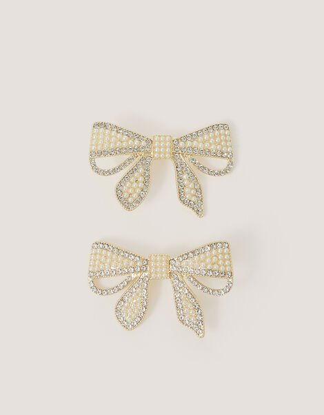 2-Pack Embellished Bow Metal Hair Clips, , large