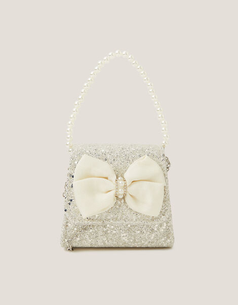 Glitter Pearl Bow Handbag, , large