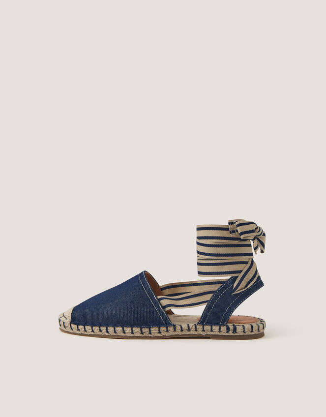 Fliss Stripe Chambray Espadrille Flats , Blue (BLUE), large