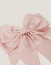 Long Tiered Satin Bow Hair Clip, Pink (DUSKY PINK), large