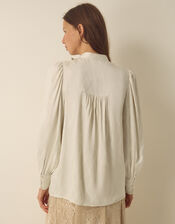 Skyla Jacquard Pussybow Blouse, Ivory (IVORY), large