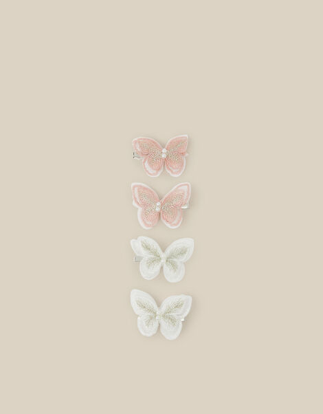 4-Pack Embellished Butterfly Hair Clips, Pink (PINK), large