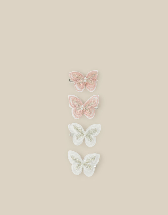 4-Pack Embellished Butterfly Hair Clips, Pink (PINK), large