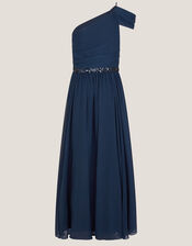 Sequin One Shoulder Prom Dress, Blue (NAVY), large