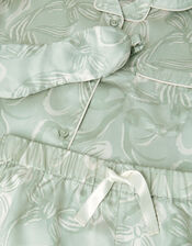 Bow Print Pyjamas & Sleep Mask Set, Green (GREEN), large