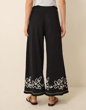 Sara Embroidered Wide Leg Trousers, Black (BLACK), large