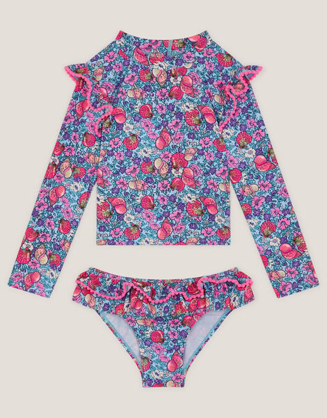 Floral Shell UPF50+ Rash Vest Swim Set, Blue (BLUE), large