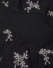 Floral Broderie Puff Sleeve Dress, Black (BLACK), large