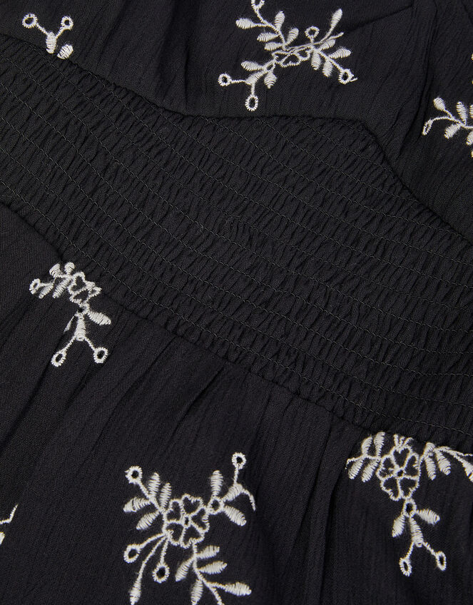 Floral Broderie Puff Sleeve Dress, Black (BLACK), large