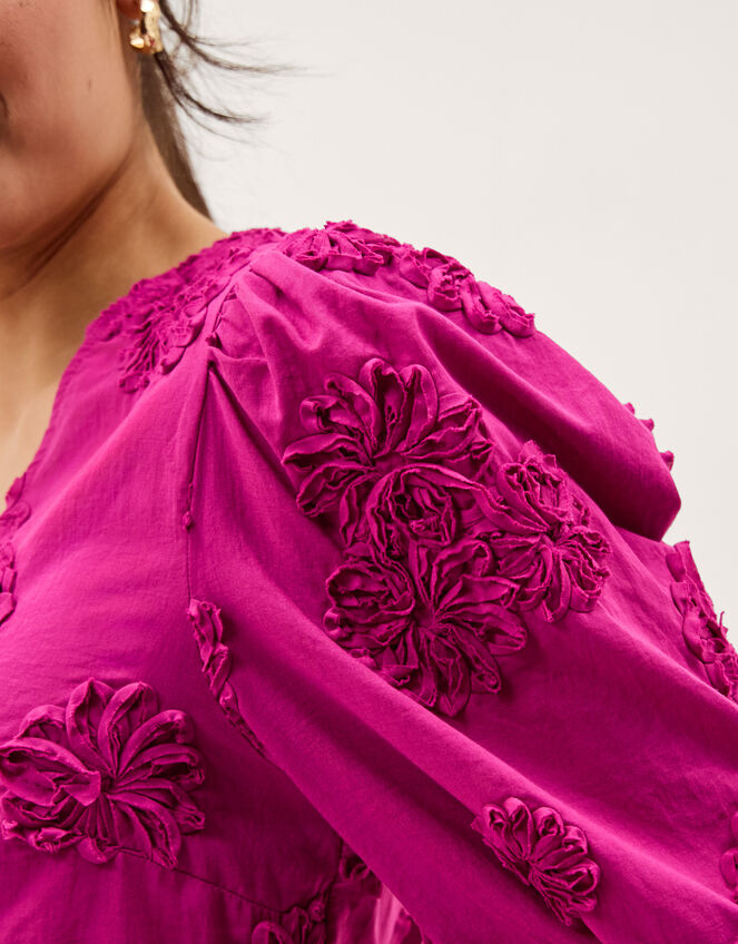 Tammy Puff Sleeve Embroidered Top, Pink (BRIGHT PINK), large