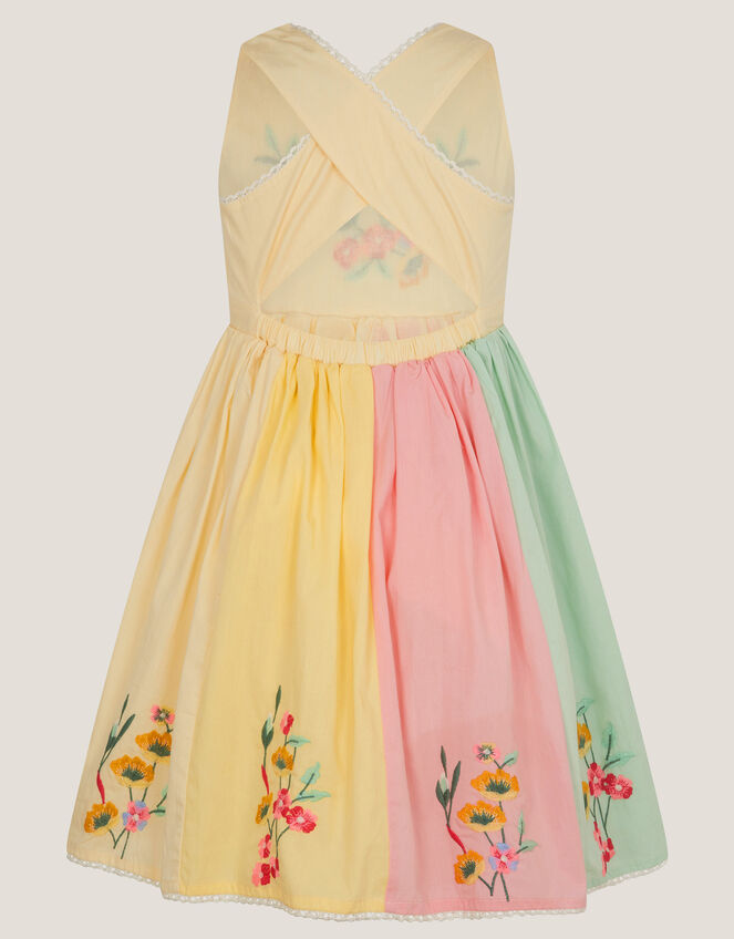 Camellia Floral Embroidered Cross Back Dress, Yellow (YELLOW), large