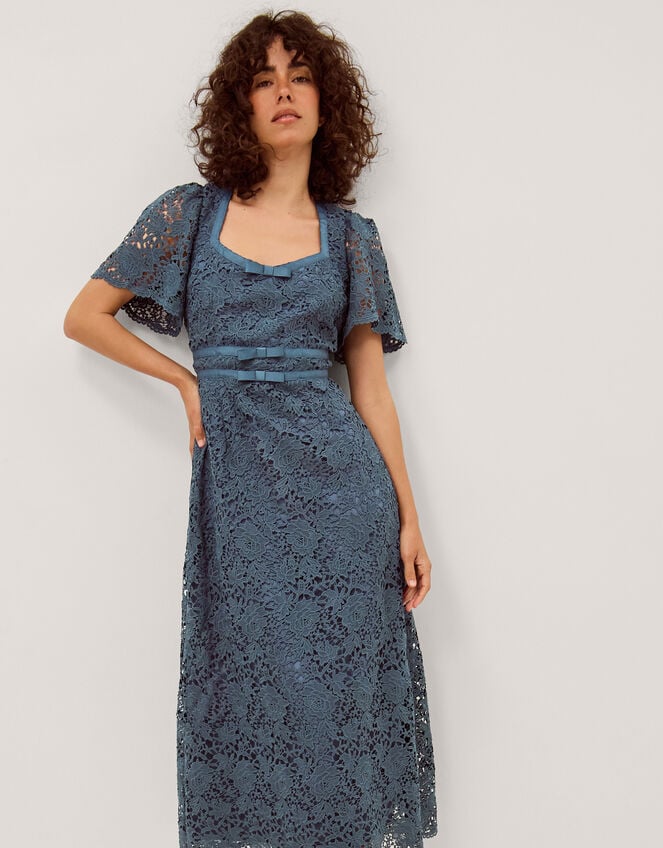 Regina Short Sleeve Lace Midi Dress, Blue (PETROL), large