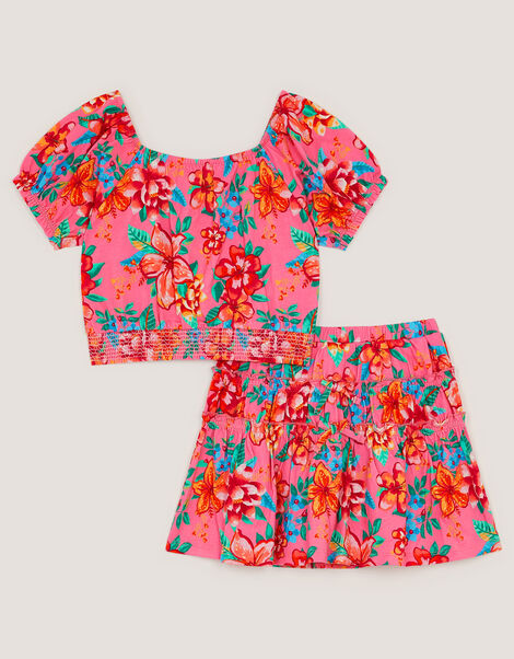Tropical Floral Jersey Top & Skort Set, Pink (PINK), large