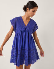 Lola Broderie Mini Swing Dress, Blue (BLUE), large