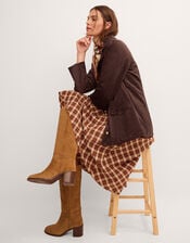 Eva Faux Suede Longline Jacket, Brown (DARK BROWN), large