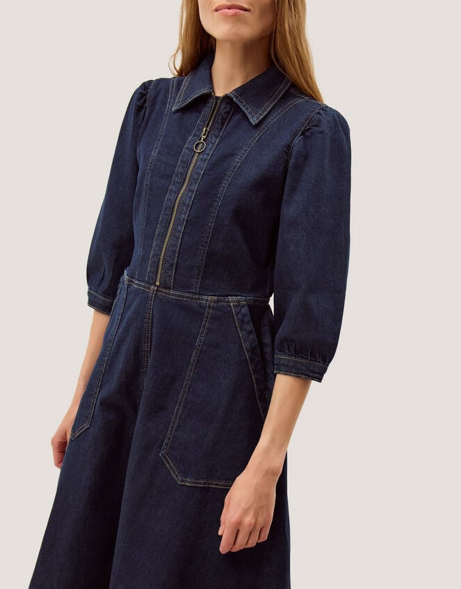 Erin Zip Denim Midi Dress, Blue (INDIGO), large