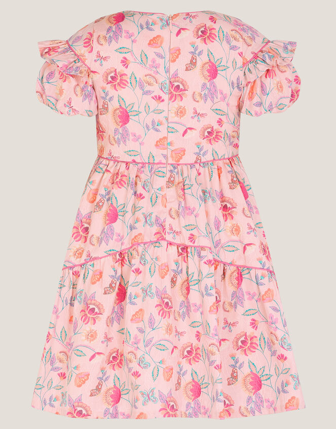 Floral Jacquard Ruffle Dress, Ivory (IVORY), large