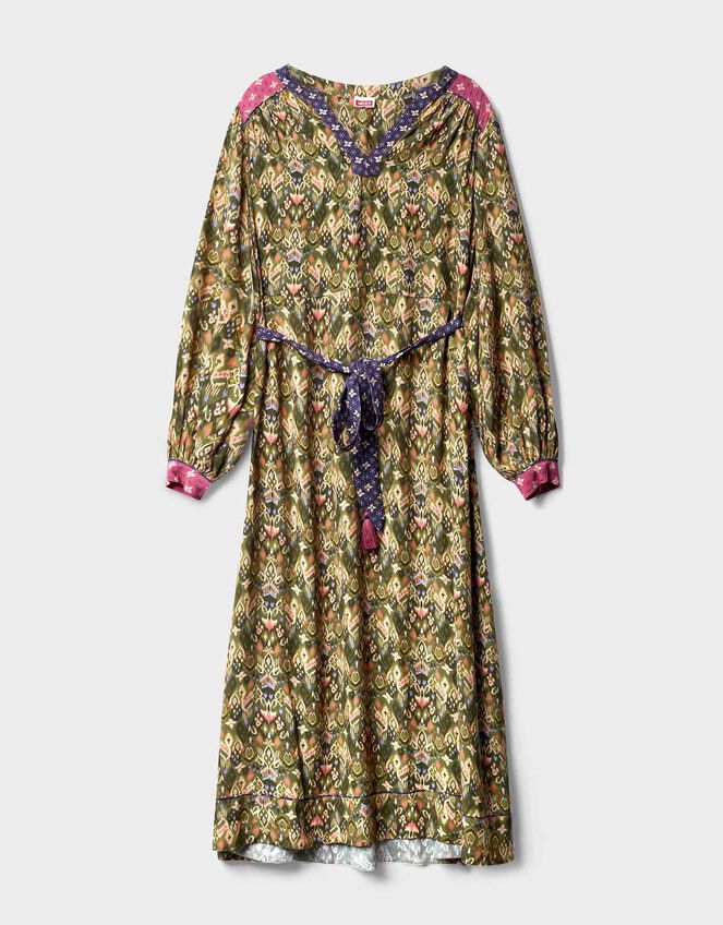 East Kiku Ikat Print Midi Dress, Green (GREEN), large