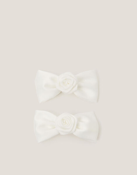2-Pack Rose Bow Bridesmaid Hair Clips, Ivory (IVORY), large