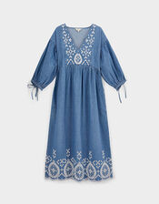 East Coralie Denim Broderie Detailed Dress, Blue (BLUE), large