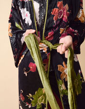 Clemence Camille Floral Velvet Kimono, Black (BLACK), large