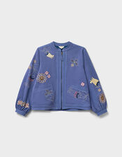 East Anyar Botanical Embroidered Cotton Twill Jacket, Blue (BLUE), large