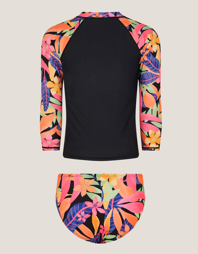Tropical Floral UPF50+ Rash Vest Swim Set, Black (BLACK), large