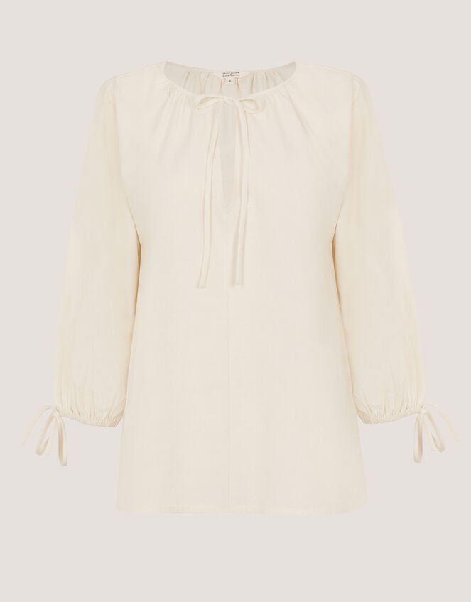 Callie Thorpe x Monsoon Tie Linen Blend Top, Natural (STONE), large