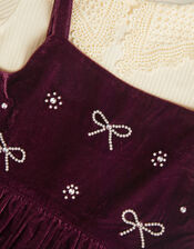 Lace Embellished Top & Velvet Dress Set, Red (BURGUNDY), large