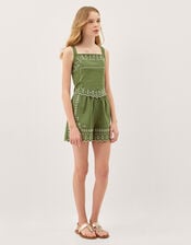 Embroidered Scallop Tank & Shorts Set, Green (KHAKI), large