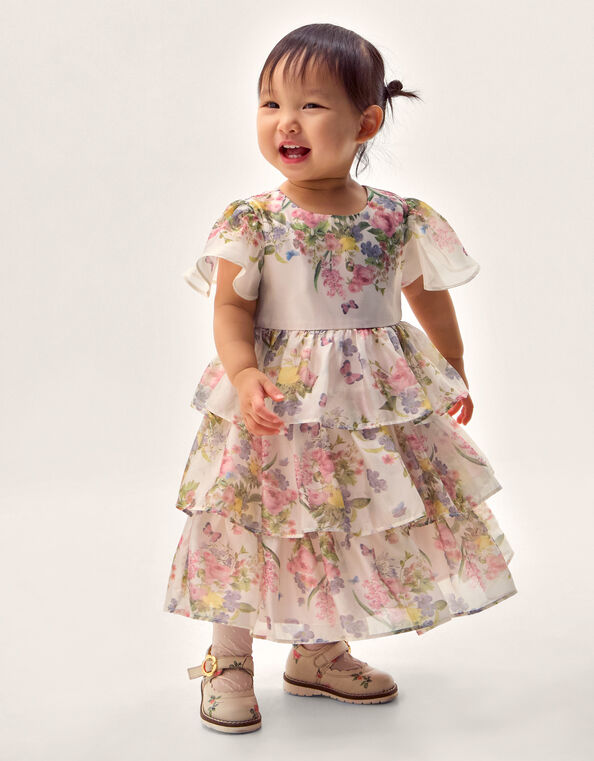 Baby Botanical Print Tiered Party Dress, Pink (PINK), large