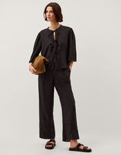 Cindy Embroidered Tie Front Top, Black (BLACK), large