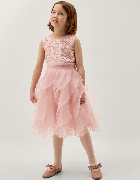 Daisy Embroidered Ruffle Party Dress, Pink (PINK), large